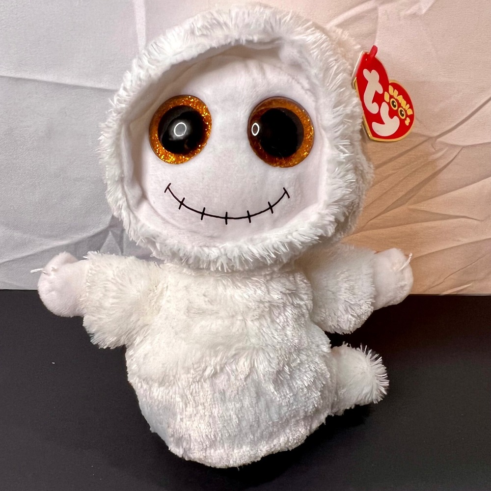 Ty 6" Mist the Ghost Beanie Boo Plush White New NWT Gold Glitter Eyes 2021